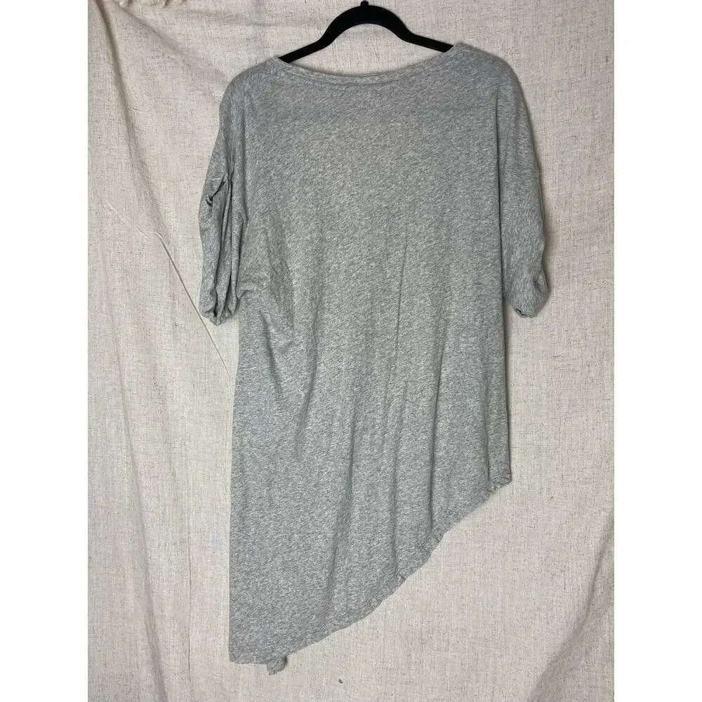 Free People Gray Asymmetrical Sun Embroidered T-Shirt Size Small
